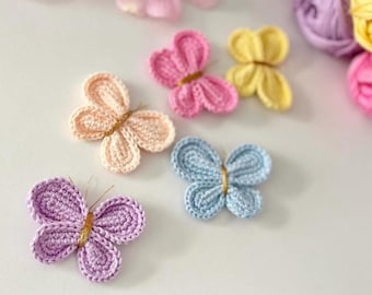 Gehaakte vlinderapplicaties – pastelkleurige vlinderversieringen – handgemaakte motieven – knutselspullen set van 6, 10, 12