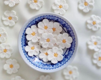 Handgemaakte gehaakte madeliefje-appliqués: set van 25 katoenen bloemversieringen