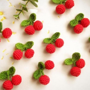 Mini Crochet Cherry Appliqué Set – 3D Cotton Fruit Motif for Sewing, Scrapbooking & Baby Clothes