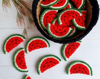Crochet Watermelon Appliques, Handmade Fruit Patch, Cotton Yarn Craft Supply