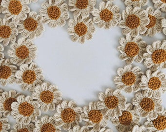 Gehaakte bloem appliqués set van 10, kleine gehaakte appliqués, handgemaakte bloemversiering, katoenen gehaakte bloemen appliqués