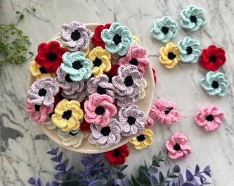 Gehaakte kleurrijke bloemapplicaties – Set van 5-50 handgemaakte gehaakte bloemen – Plakboekversieringen – Poppy-patch – Knutselbenodigdheden