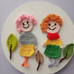 Customizable Set Of 2 Crochet Women Motif, Crochet Women Applique Design, Crochet Girl Doll, Applique Doll, Dole Face, Sewing