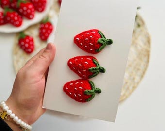 Ręcznie robione szydełkowe aplikacje truskawkowe, miniaturowe ozdoby owocowe, artykuły do majsterkowania, dekoracje ubranek dla dzieci