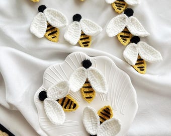 Crochet Bee Applique, Handmade Bumble Bee Embellishment, Bee Patch for Nursery Decor, Baby Shower, Hair Bows, Scrapbook, DIY Craft