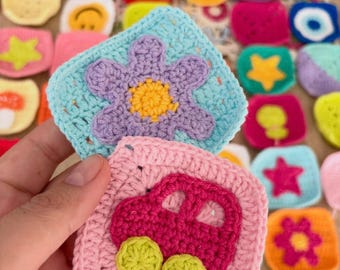 Crochet Granny Squares, Handmade Crochet Appliqué Patches, Cute Motif Granny Squares for Blankets Bags & DIY, Made to Order 9x9 cm