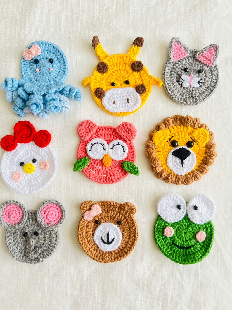 Set of 25 Crochet Animal Motif Elephant Monkey Tiger Lion Etsy