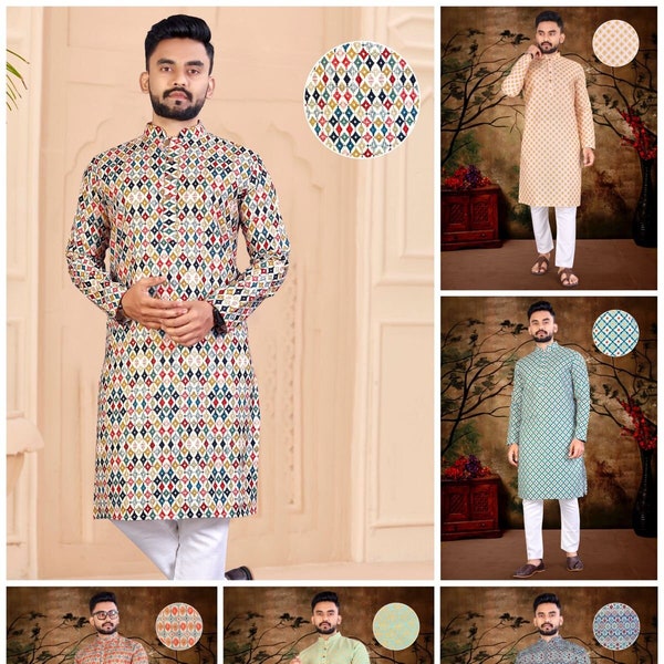 Desi boy look with this timeless Multicolor Men’s Kurta  Soft LINEN Pajama Cotton  Birthday, Wedding, Ceremony, Engagement Men's kurta