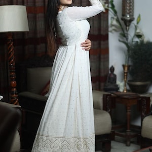 Turquoise Blue Lucknowi Style Embroidered Georgette Gown