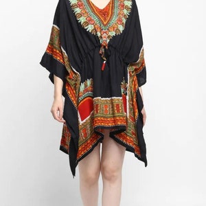 Women Black Printed Kaftan Dress Beach WEAR Short Kaftan / Caftan - Etsy