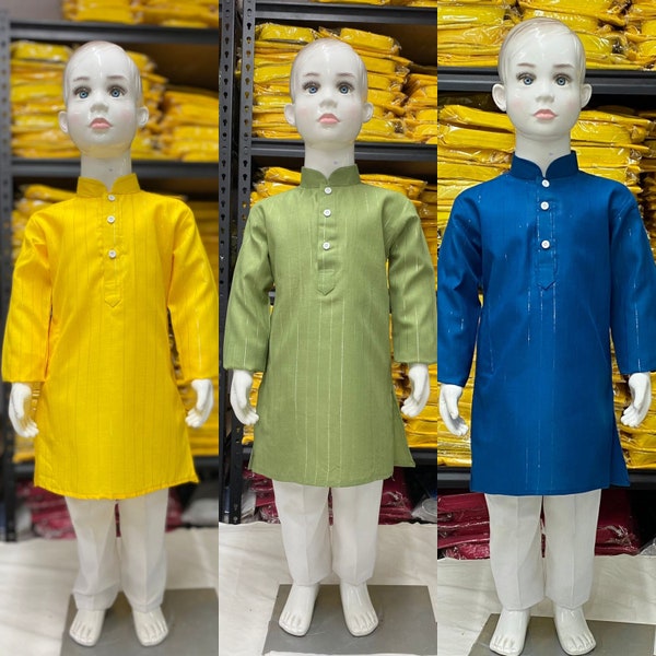 KIDS Kurta Pajama  Pure cotton slub strip fancy fabric with silver weaving lining Kid's KURTA PAYJAMA sets