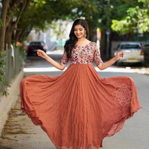 Buy Garvi Creation Women's Designer Kalamkari Print Long Gown Dress Red at  Amazon.in