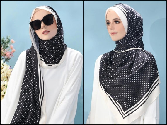 Latest Black & White Printed Polka Dot Design Silk Scarf Hijab Hijab Scarves  Party Wear Scarves Wholesale Order Hijab Women's 