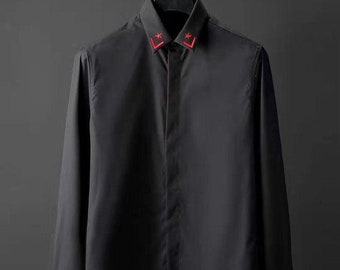 Men's Premium  Shirt   Black Cotton Silk  Shirt For Men Long Sleeved Formal dress