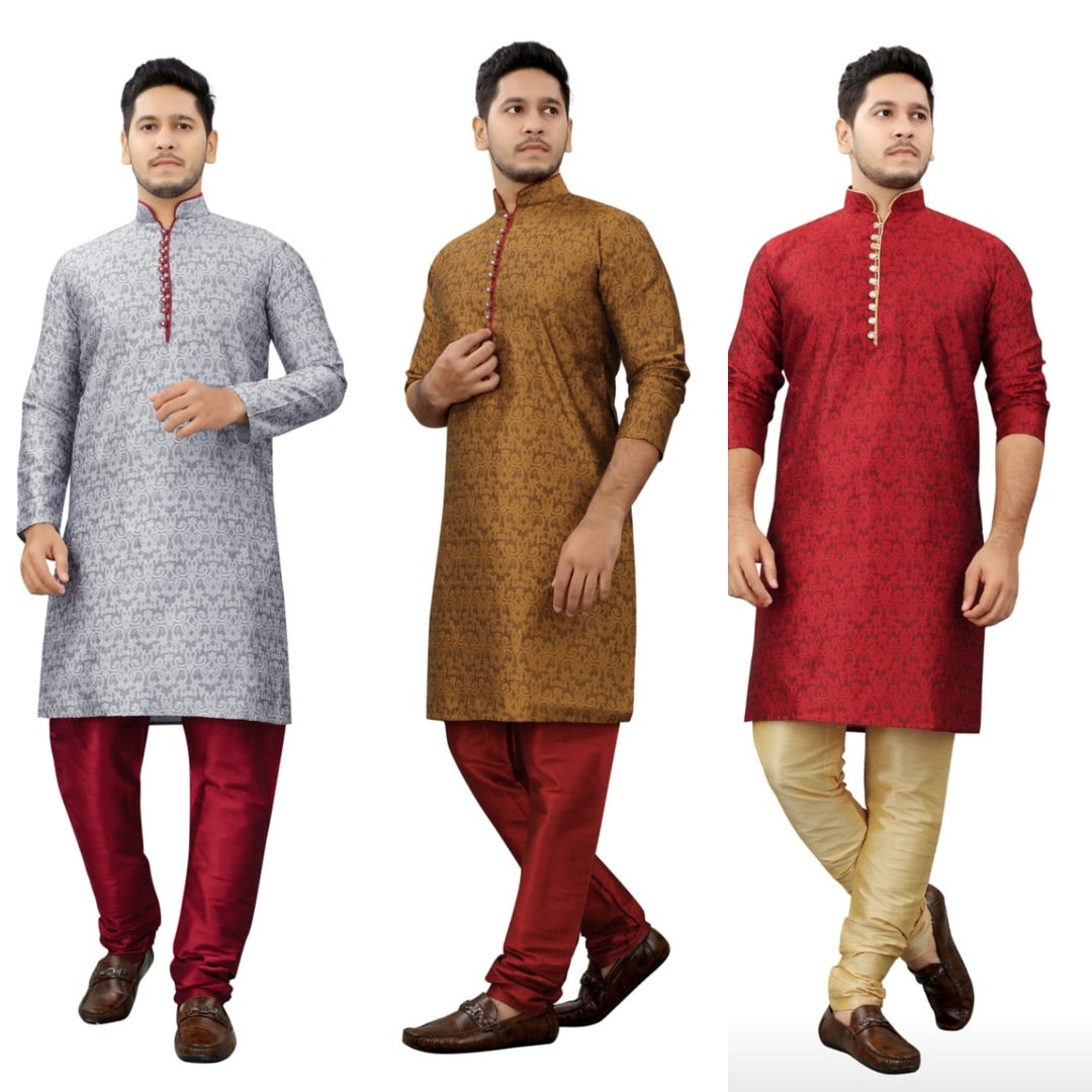 Men's Traditional Wear Jacquard Silk Kurta Set Royal Look Etsy