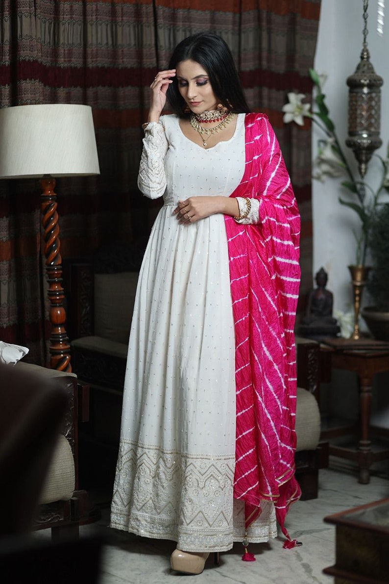 Sky Blue Lucknowi Georgette Festive Wear Anarkali Gown main image 1