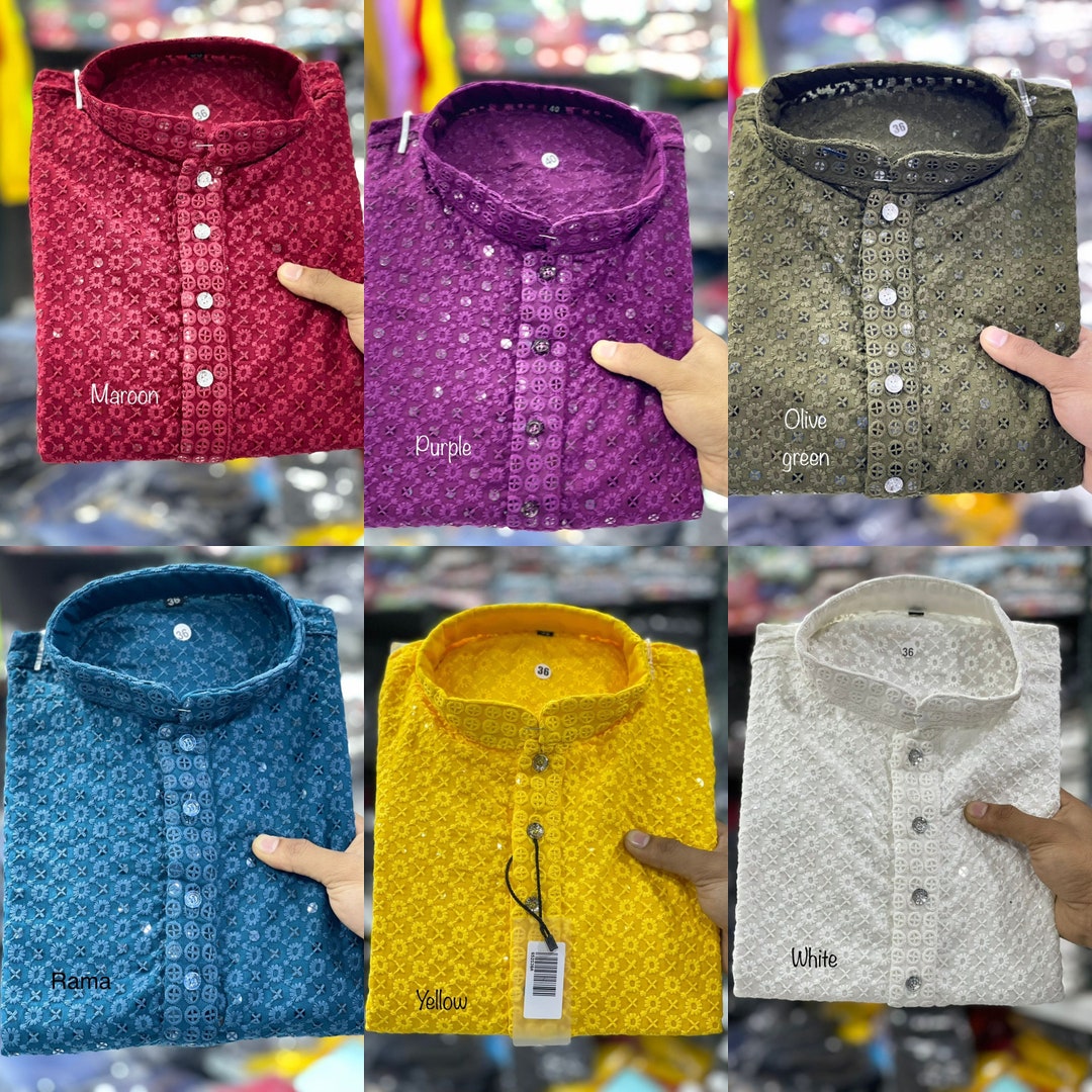 sequance-work-men-s-kurta-pyjama-traditional-chikankari-mens-kurta