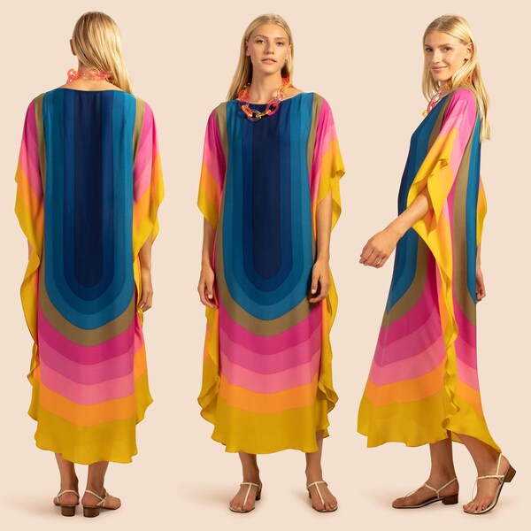 Beautiful Rainbow Style Multicolor Printed Casual Wear Ladies  Kaftan for Woman, Maxi Dress, caftan  Gift for her Kaftan