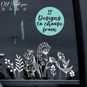 Wildflowers Decal - Wildflower Decal - Flower Border Car Decal - Floral Window Decal - Kitchen Window Decal - Mirror Decal - Flower Decal