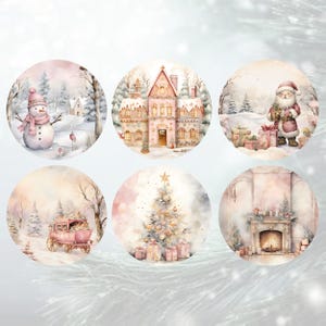 Set of 6 Watercolor Christmas Ornaments - Victorian Look Christmas Ornament - Watercolor Ornament - Pink Ornament - Set of Ornaments
