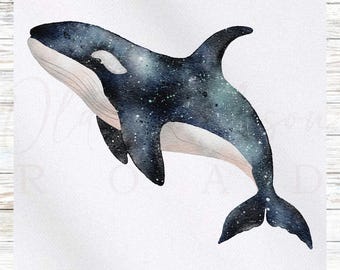 Whale Fabric Panel - Orca Fabric Panel - Quilt Panel - Quilting Fabric - Print on Fabric - Small Quilt Panel -Nursery Quilt Square