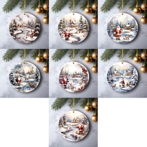 Christmas Ornament -Santa Christmas Ornament - Set of 7 Christmas Ornaments - Printed Ornament - Ornament - Christmas Gift - Vintage Look