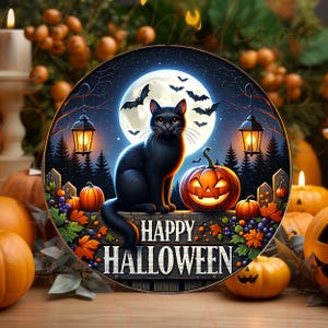 Halloween Cat Metal Wreath Sign: Dark Scene Decor