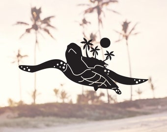 Sea Turtle and Palm Trees Decal, Sea Turtle vinyl decal, Sea Turtle car decal, glitter decal, opal decal, Beach Decal, Beach, Beach Sticker