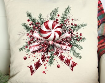 Christmas Pillow Cover - Candy Canes Pillow-Christmas Decor- Christmas Pillows - Christmas Throw Pillow - Pillow Cover - Vintage Look