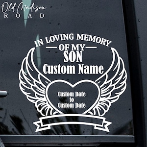 Calcomanía para coche "En memoria de mi hijo", Calcomanía conmemorativa de alas de ángel, Calcomanía para coche de alas de ángel, Calcomanía en memoria de un hijo