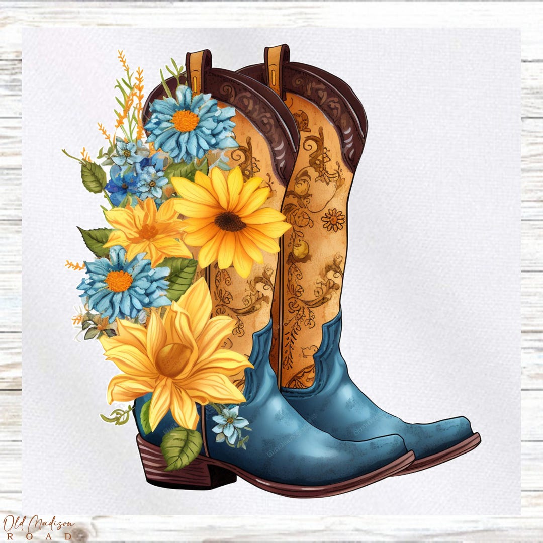 Panel Cowboy Floral Boots Fabric Panel - Cowboy Fabric Panel - Quilt Panel ...