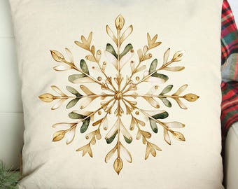 Christmas Pillow Cover - Sage and Gold Pillow Cover - Christmas Decor- Christmas Pillows - Christmas Throw Pillow-Christmas Snowflake Pillow