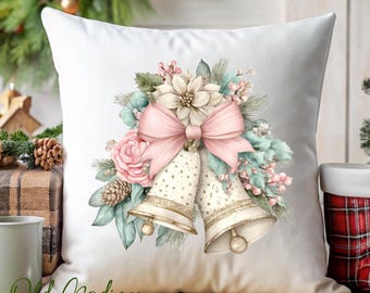 Christmas Pillow Cover - Christmas Bells Pillow - Christmas Decor- Christmas Pillows - Christmas Throw Pillow - Pillow Cover - Pastel