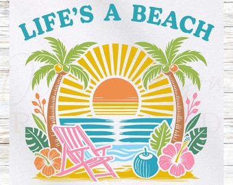 Beach Theme Fabric Panel: Polyester Poplin Quilt Square