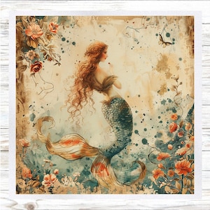 Beach Themed Fabric Panel - Mermaid Fabric Panel- Quilt Panel - Quilting Fabric - Print on Fabric - Small Quilt Panel - Panel for Quilting