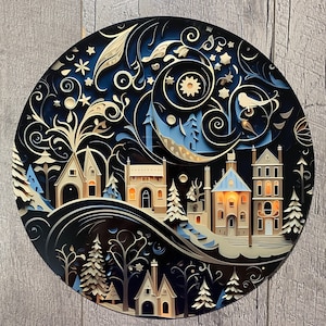 Christmas Wreath Sign - Christmas Sign - Black and Gold Wreath Sign - Paper Quill Look Angel Metal Sign -Signs for Wreaths-UV Protected