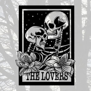 The Lovers Skeleton Tarot Card Decal, Skeleton Sticker, Skeleton Vinyl Decal, Day of the Dead, Window Decal, Holographic Decal, Laptop Decal