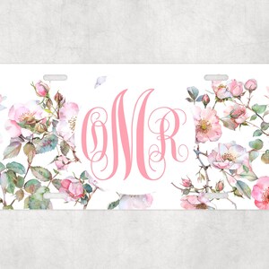 Floral Personalized License Plate- Monogram Car Tag - Custom Gift - Vanity Plate - Personalized Car Plate - Front License Plate - Pink