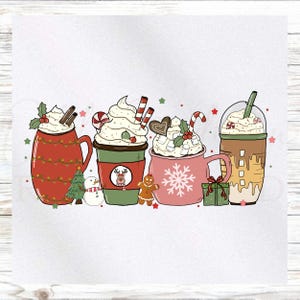 Christmas Coffee Fabric Panel: Hand-Printed Quilt Square - Ivory Polyester
