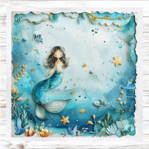 Beach Themed Fabric Panel - Mermaid Fabric Panel- Quilt Panel - Quilting Fabric - Print on Fabric - Small Quilt Panel - Panel for Quilting
