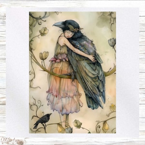 Crow Fabric Panel - Dark Fairy Fabric Panel - Quilt Panel - Quilting Fabric - Print on Fabric-Small Quilt Panel - Panel for Quilting
