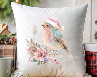 Christmas Pillow Cover - Pastel Christmas Bird Pillow - Christmas Decor- Christmas Pillows - Christmas Throw Pillow - Pillow Cover -Pastel