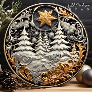 Christmas Wreath Sign - Christmas Sign - Gold and Black Wreath Sign - Paper Quill Look Christmas Metal Sign -Signs for Wreaths-UV Protected