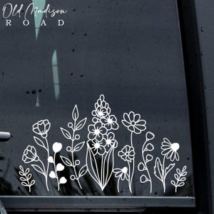 Wildflowers Decal - Wildflower Decal - Flower Border Car Decal - Floral Window Decal - Kitchen Window Decal - Mirror Decal - Flower Decal