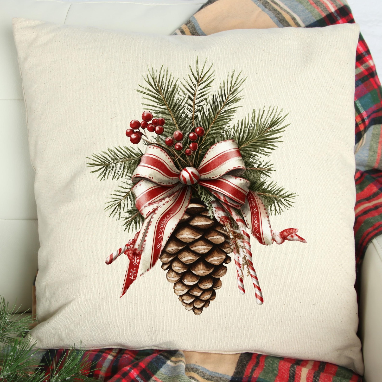 Christmas Pillow Cover - Pine Cone Pillow - Christmas Decor- Christmas ...