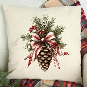 Christmas Pillow Cover - Pine Cone Pillow - Christmas Decor- Christmas Pillows - Christmas Throw Pillow - Pillow Cover - Red and White