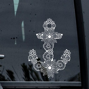 Floral Anchor Decal, Nautical Decal, Floral Anchor Sticker, Anchor Car Decal, Truck Decal, Flower Decal, Tumbler Decal, Decals for Tumblers