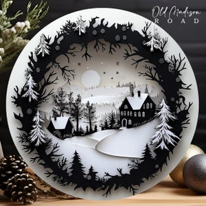 Christmas Wreath Sign - Christmas Sign - Black and Gold Wreath Sign - Paper Quill Look Angel Metal Sign -Signs for Wreaths-UV Protected