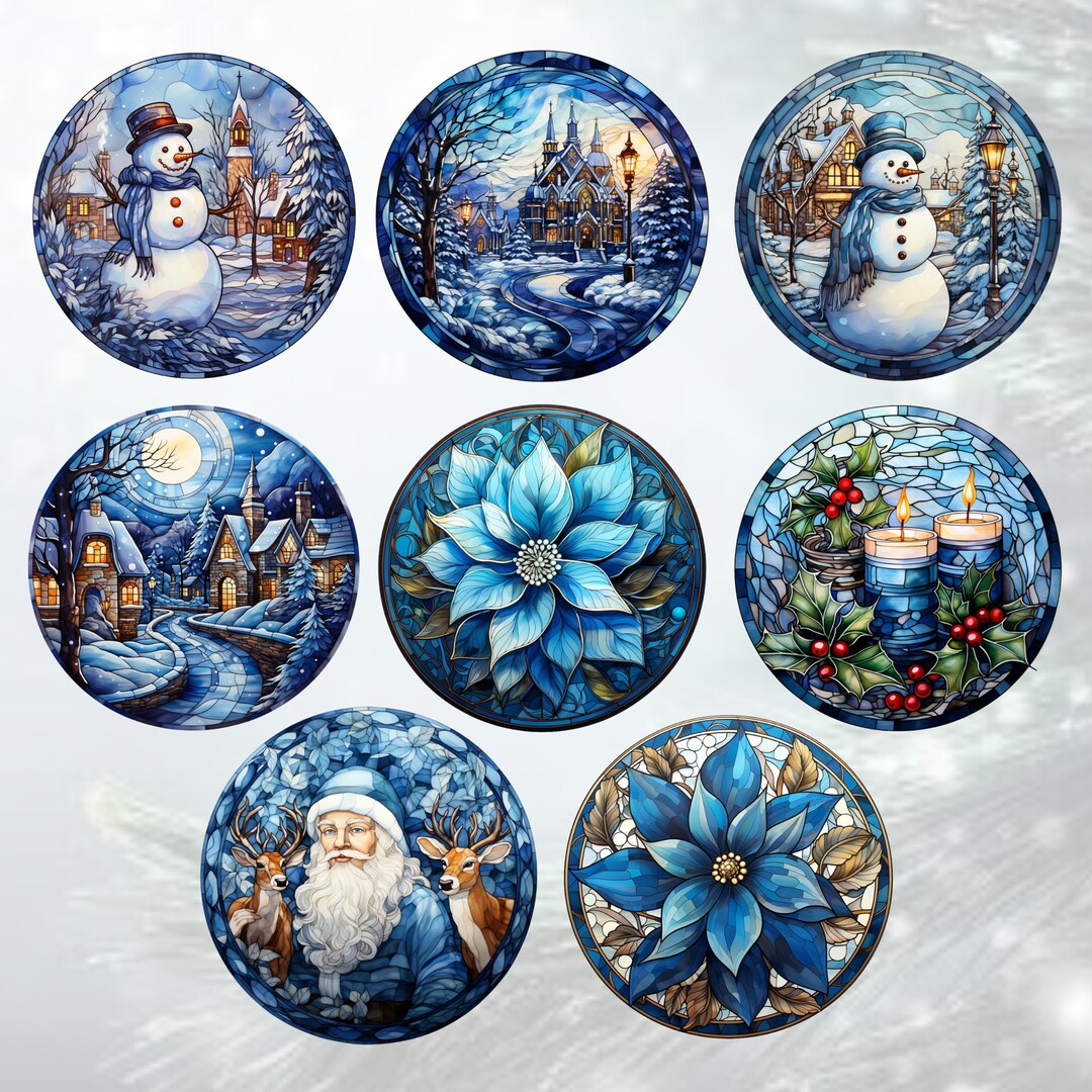 Stained Glass Look Christmas Ornament Set of 8 Stained Glass Effect
