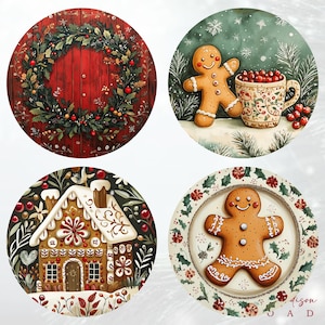 Christmas Ornament Set - Folk Art Christmas Ornaments - Set of 4 Christmas Ornaments - Snowman Ornament - Winter Scene Ornament -Gingerbread